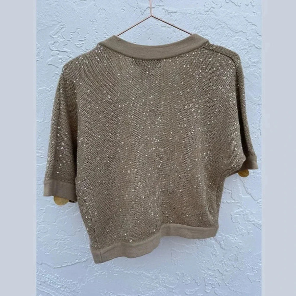 Isabella Rodriguez Short Sleeves Sequin Detailed Crochet Sweater Beige Sz Large - Picture 2 of 8
